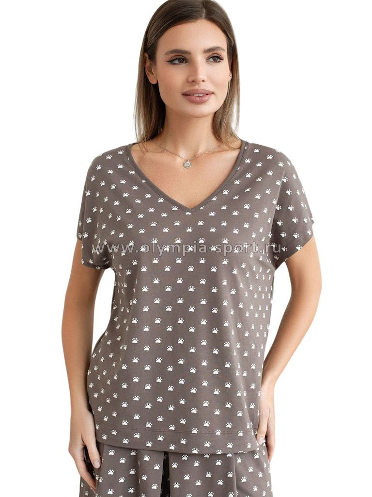 Футболка женская Vilatte D49.153 кофе-белый лапы