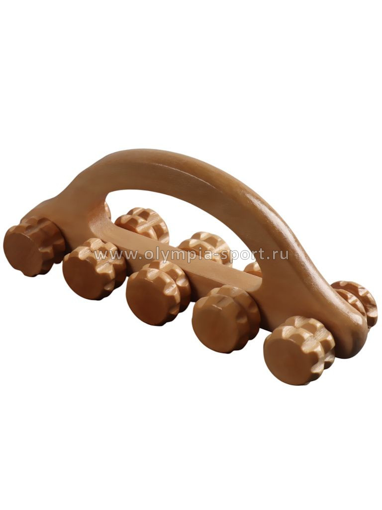 Массажёр деревянный гусеница с ручкой (10 колес, 18*5,5*8см) OT